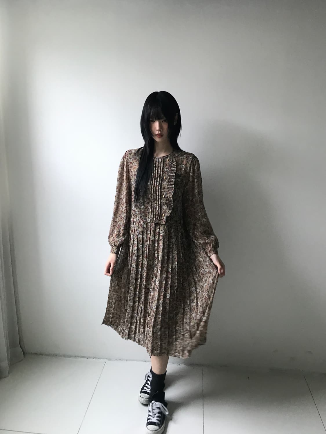 Ruffle collar pleats dress 상품이미지3