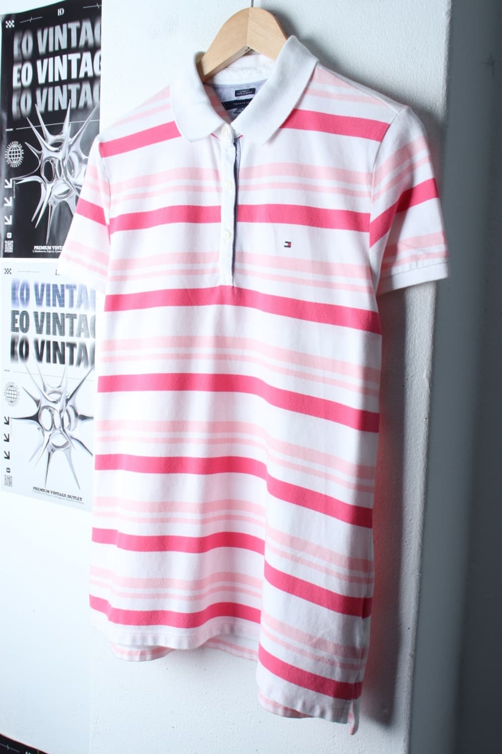 W(XL-2XL) 타미힐피거 반팔 카라 티셔츠 부분이염 핑크-H30309 상품이미지1