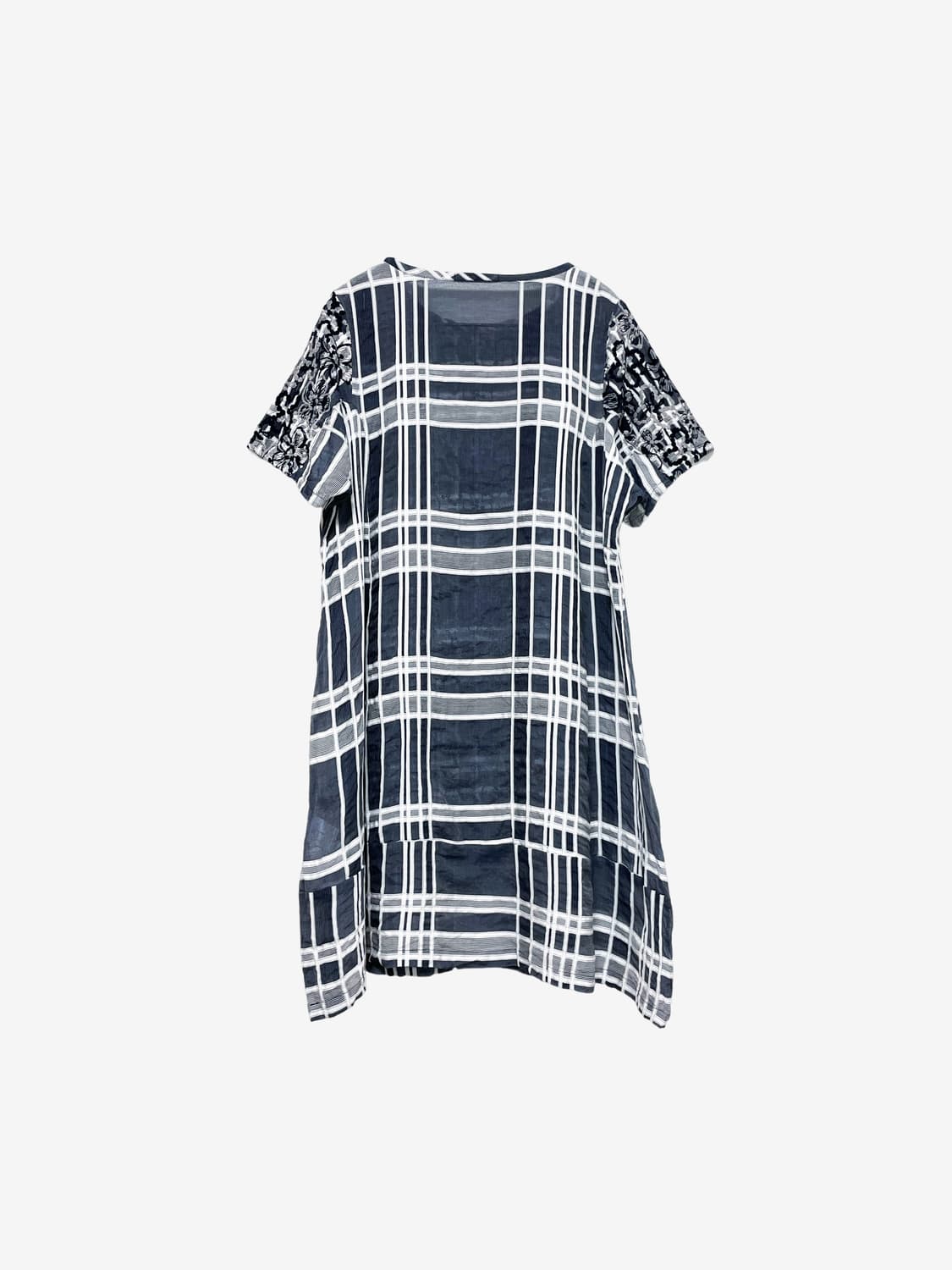 Sheer Flower Check Dress - Navy 상품이미지6