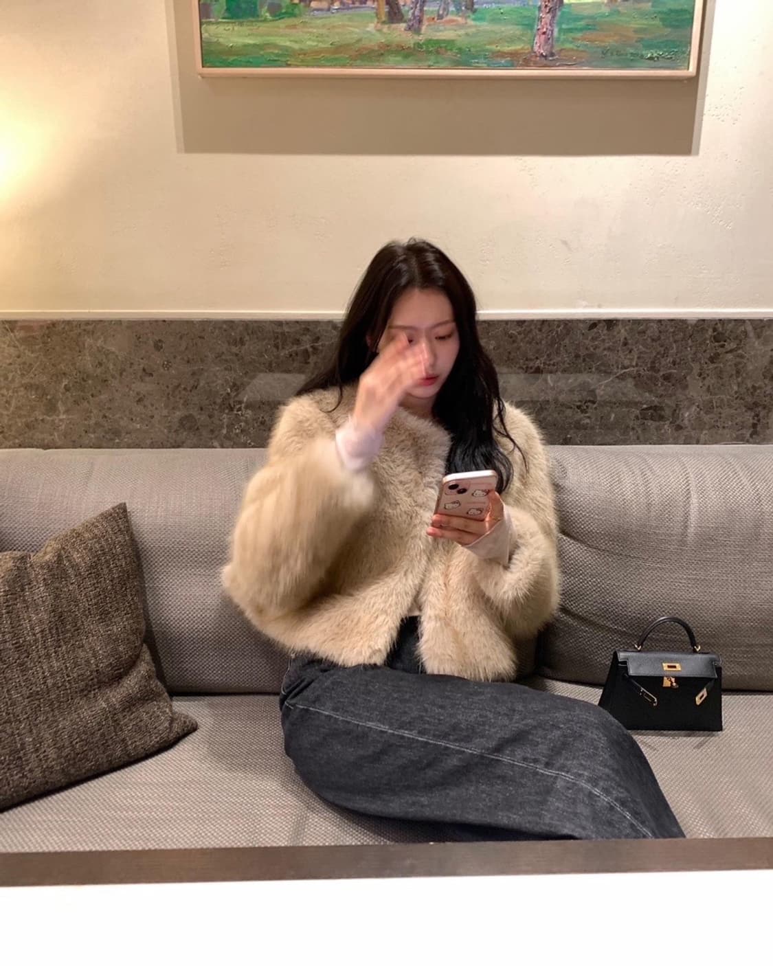 le plein 르플레인 뮤즈 퍼 자켓 크롭 노카라 퍼자켓 상품이미지6