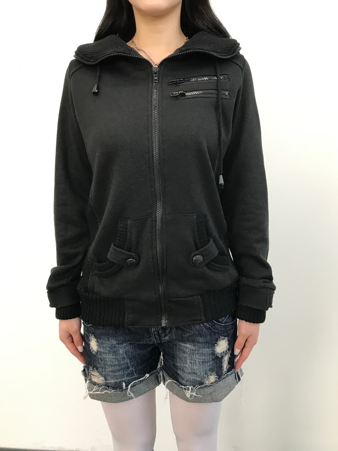 Jpn Black High-Neck Zip-Up Hoodie 상품이미지2