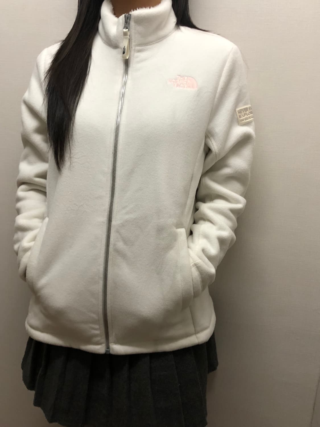 빈티지 노스페이스 화이트레벨 핑크 로고 후리스 상품이미지1