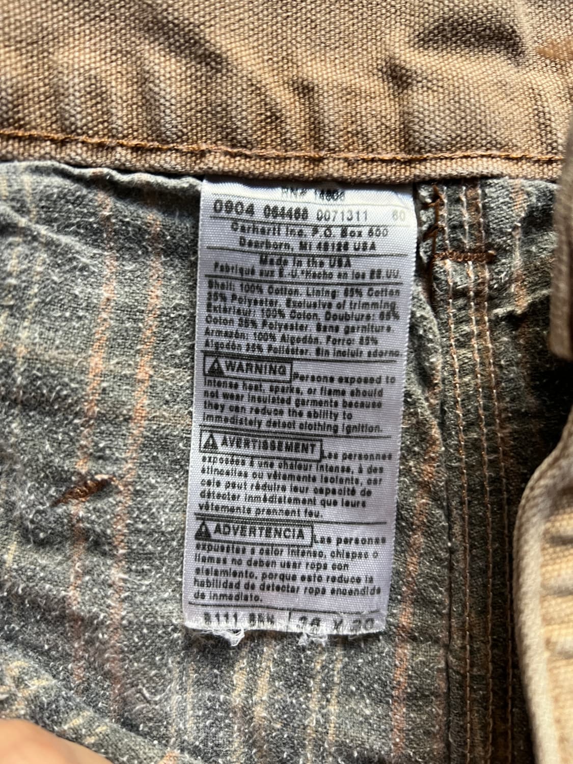 [36]칼하트 Made in USA 체크 라이닝 브라운 싱글니 워크 팬츠 상품이미지8