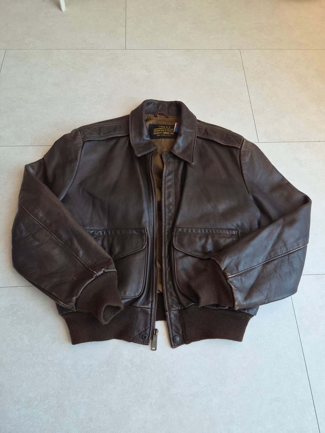빈티지 쇼트 A-2 레더자켓 브라운 L 상품이미지1