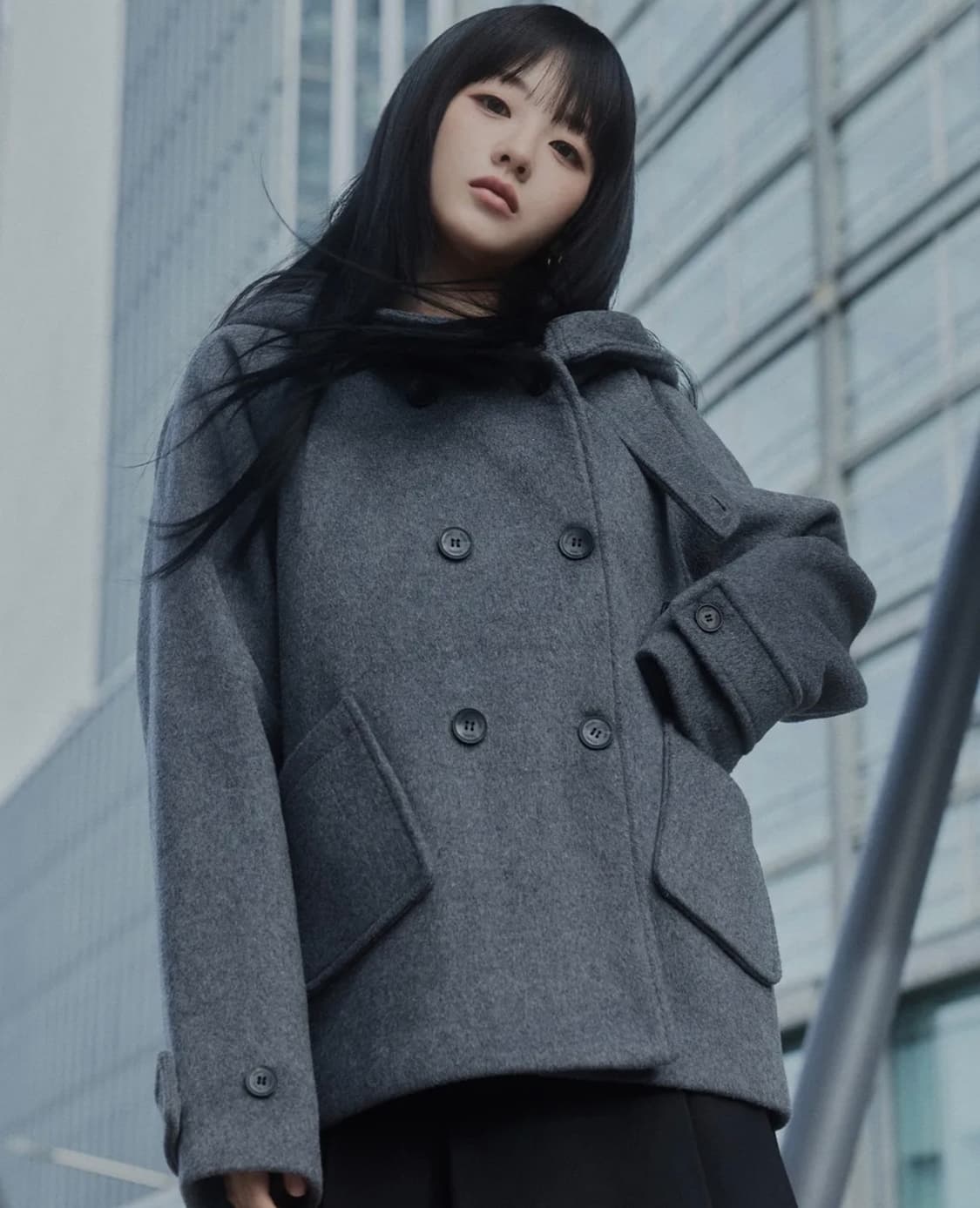 미세키서울 후디 더블 버튼 코트 차콜 새상품 상품이미지1