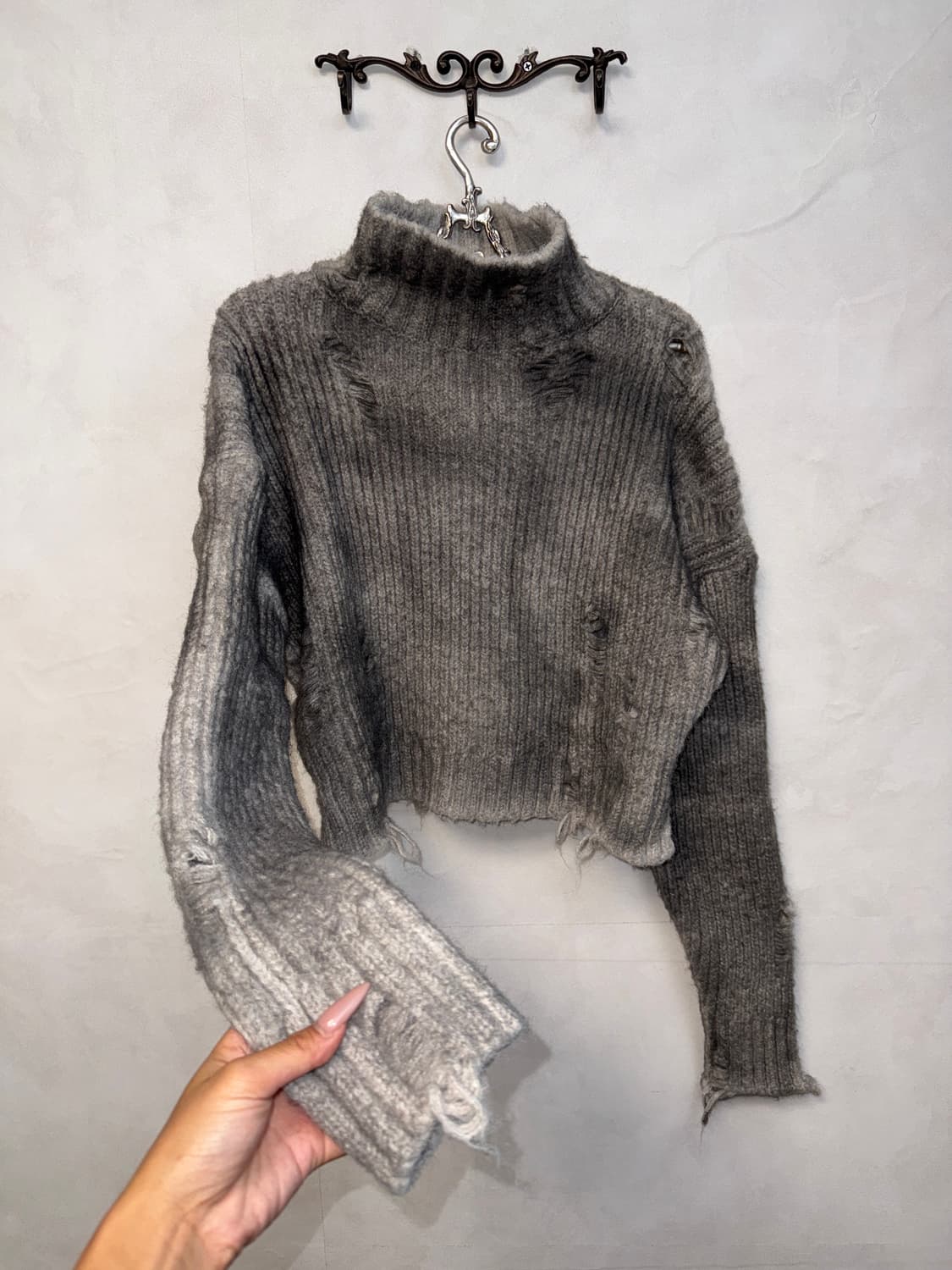 Ulkin spray turtleneck crop sweater_grey 상품이미지4