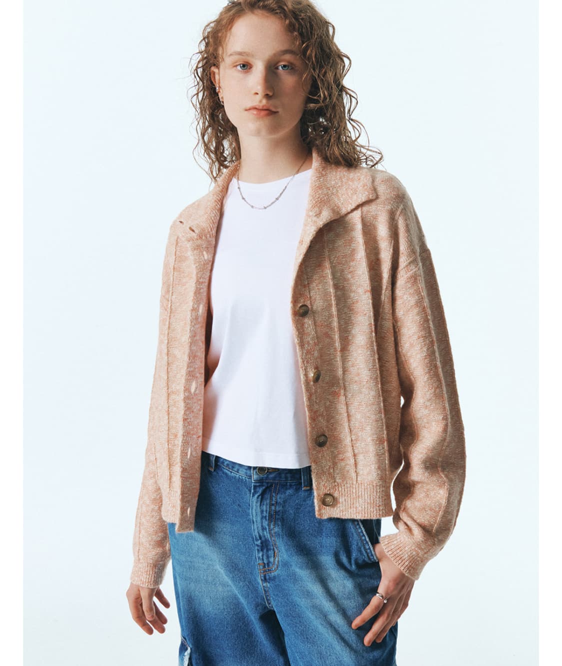 [시티브리즈] 투톤 카라 니트 가디건 ORANGE / 코랄핑크 상품이미지2