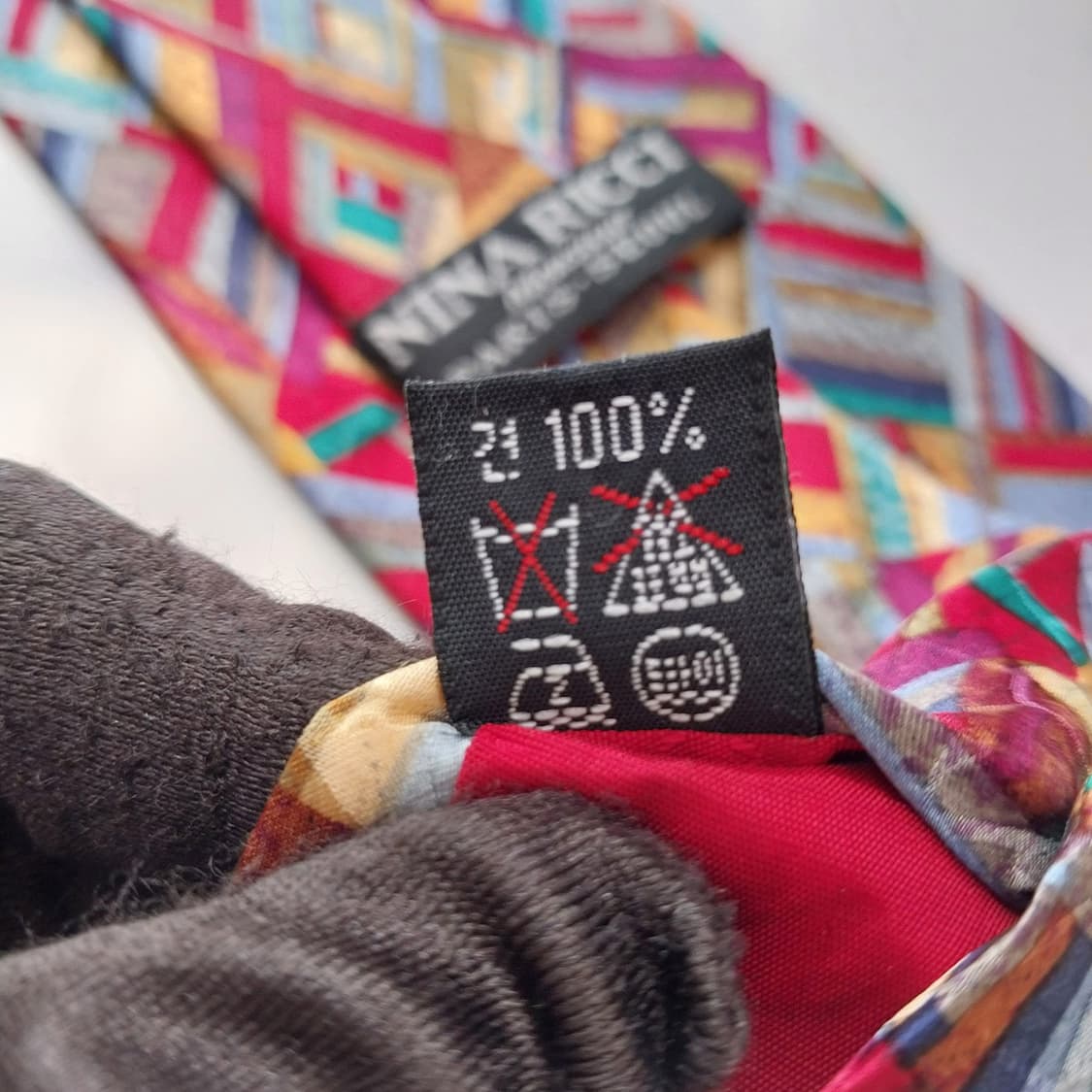 니나리치 실크 레드 믹스 패턴 넥타이 9.6cm A+등급 K2324 상품이미지9