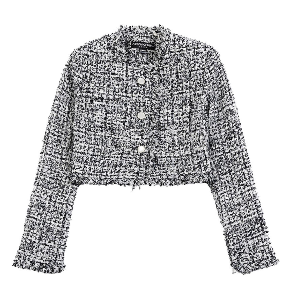 러닝하이 프린지 포인트 트위드 크롭 자켓 상품이미지1