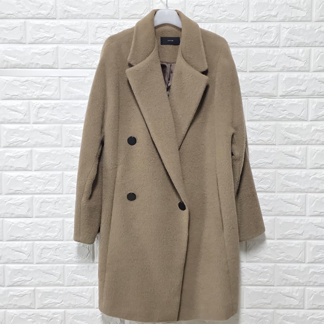 택포) 한섬 시스템 베이지 더블 버튼 울 코트 M 상품이미지1
