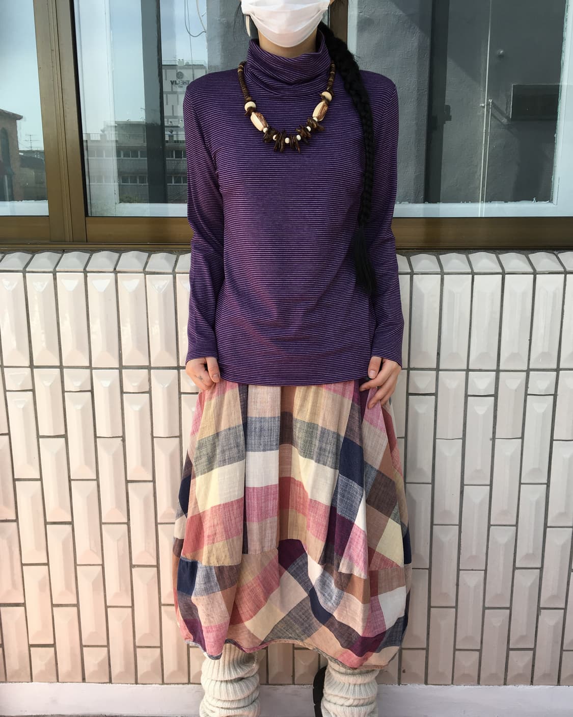 Stripe pattern high neck sleeeve 상품이미지1