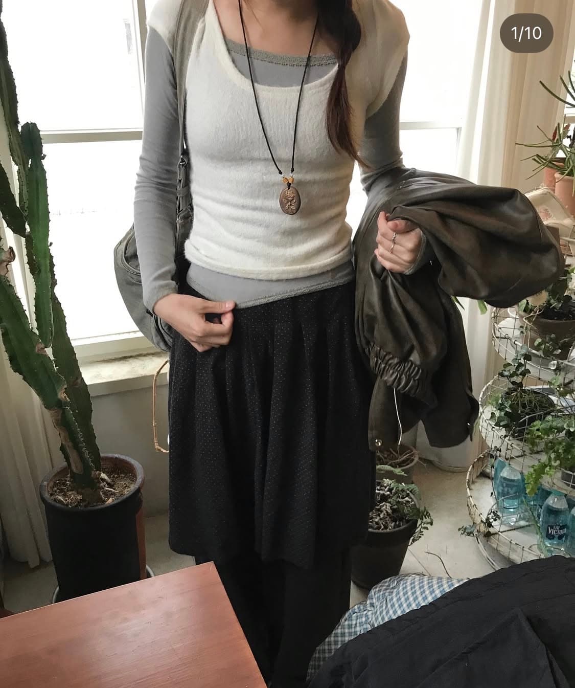 시즐(seezul) 레인 도트 스커트팬츠 블랙 상품이미지1