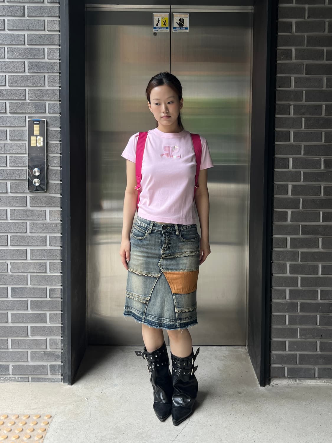 00s Courreges 꾸레쥬 스팽글 로고 탑 핑크 상품이미지3