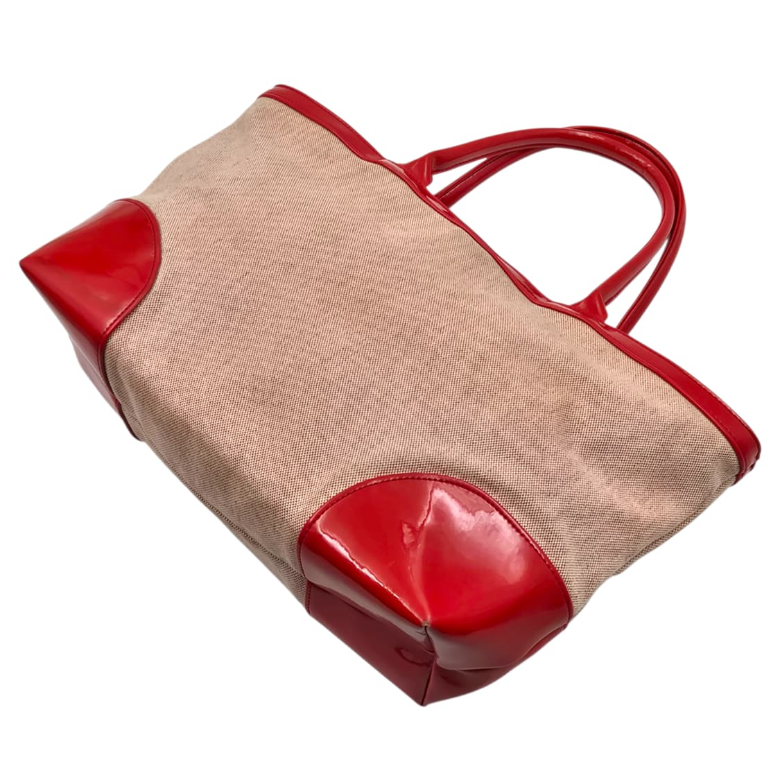 90s 프랑스 꾸레쥬 레드 에나멜 자카드 토트백 상품이미지4