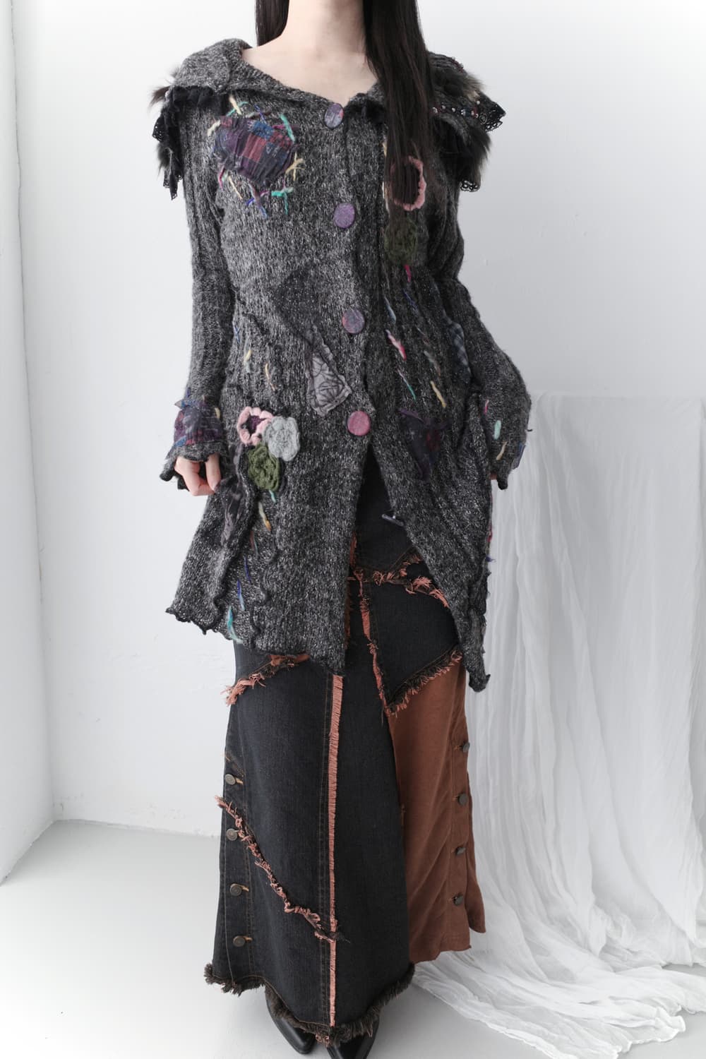 anion jeans) patch damage long skirt 상품이미지5