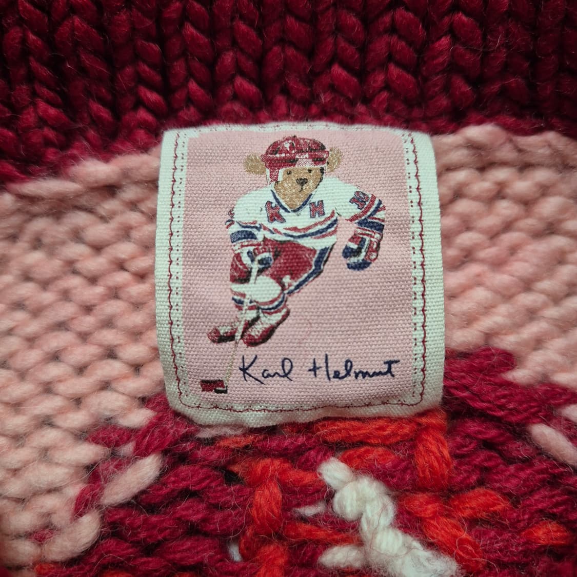 KARL HELMUT 칼헬무트 핑크 하키 곰돌이 니트 가디건 성인M 상품이미지6