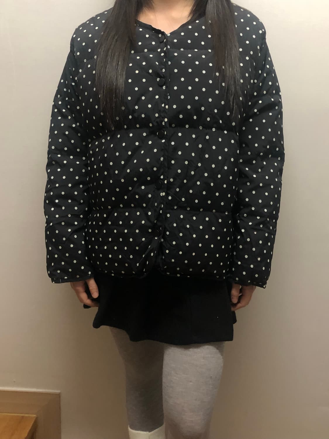 빈티지 블랙 도트 퀼팅 패딩 상품이미지5