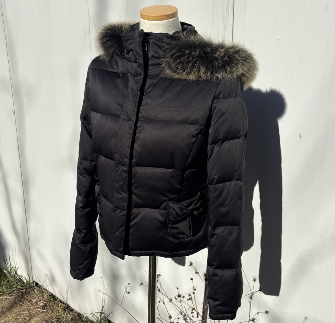 Private Label 프라이빗 라벨 리본 포켓 퍼 후드 구스다운 패딩 상품이미지2