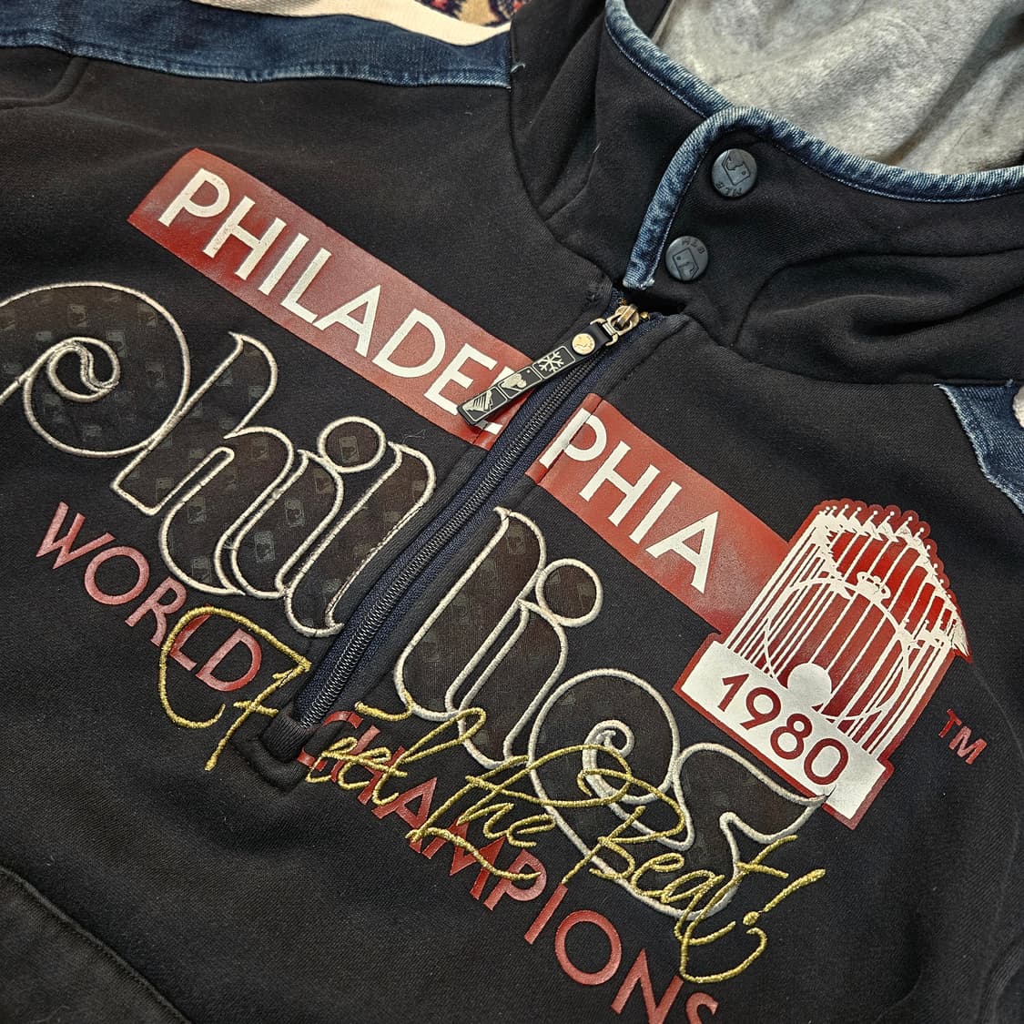 엠엘비(MLB) 필라델피아 필리스 데님 블럭 기모 후드 하프집업 상품이미지5