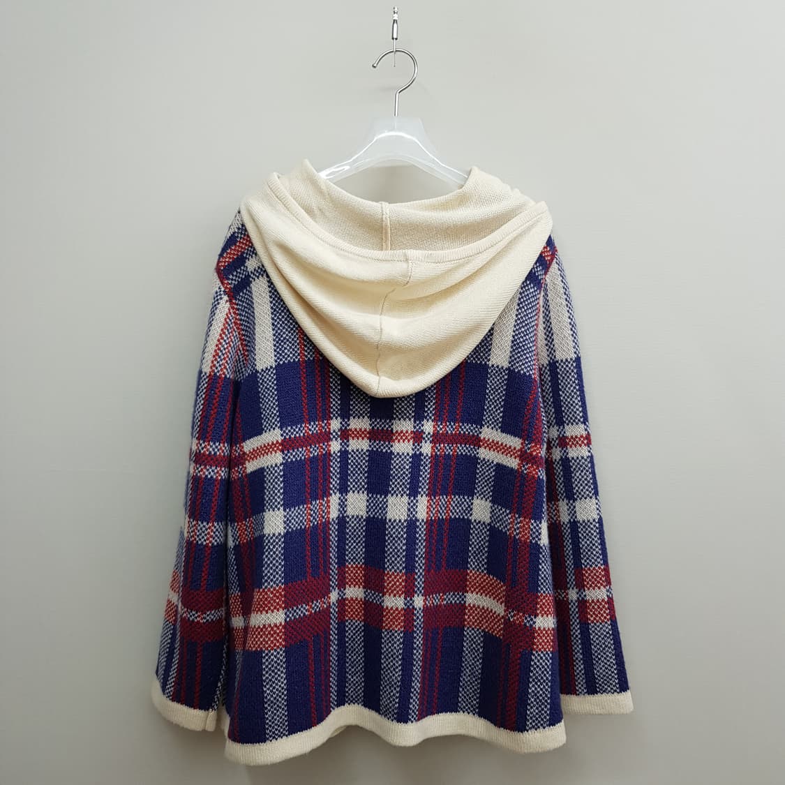 에르 ELLE 체크 패턴 니트 후드 집업 가디건 66사이즈 상품이미지5
