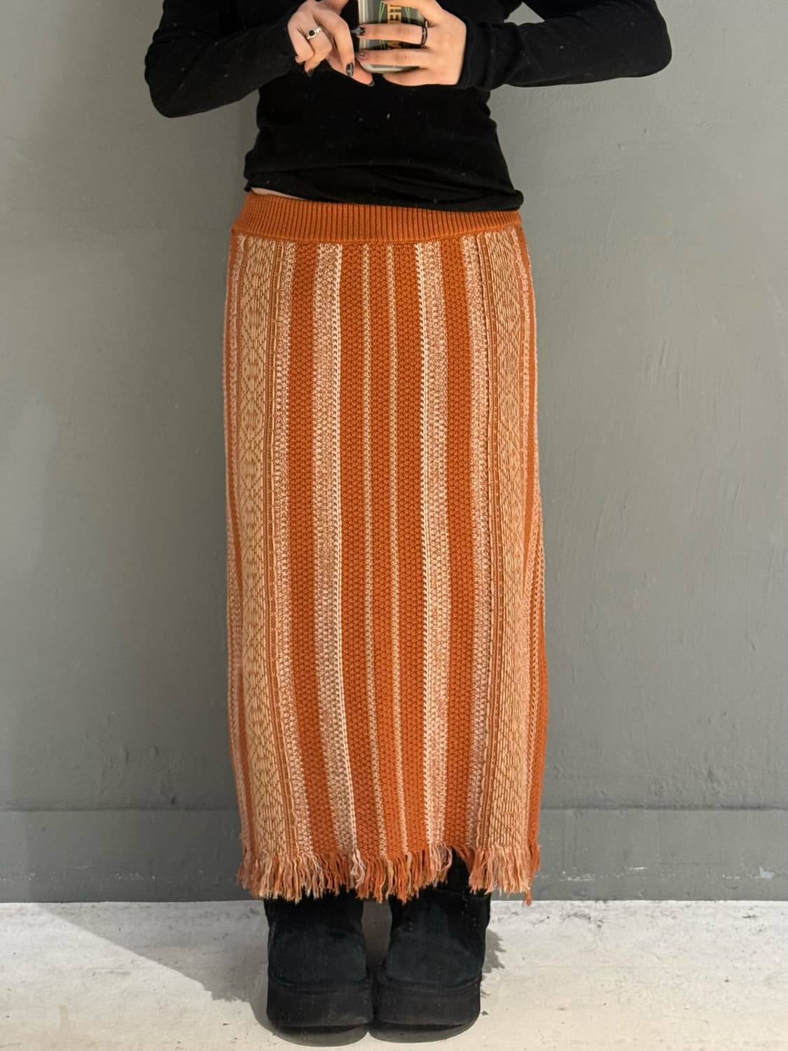 🥕pattern detail knit fringe skirt 상품이미지1