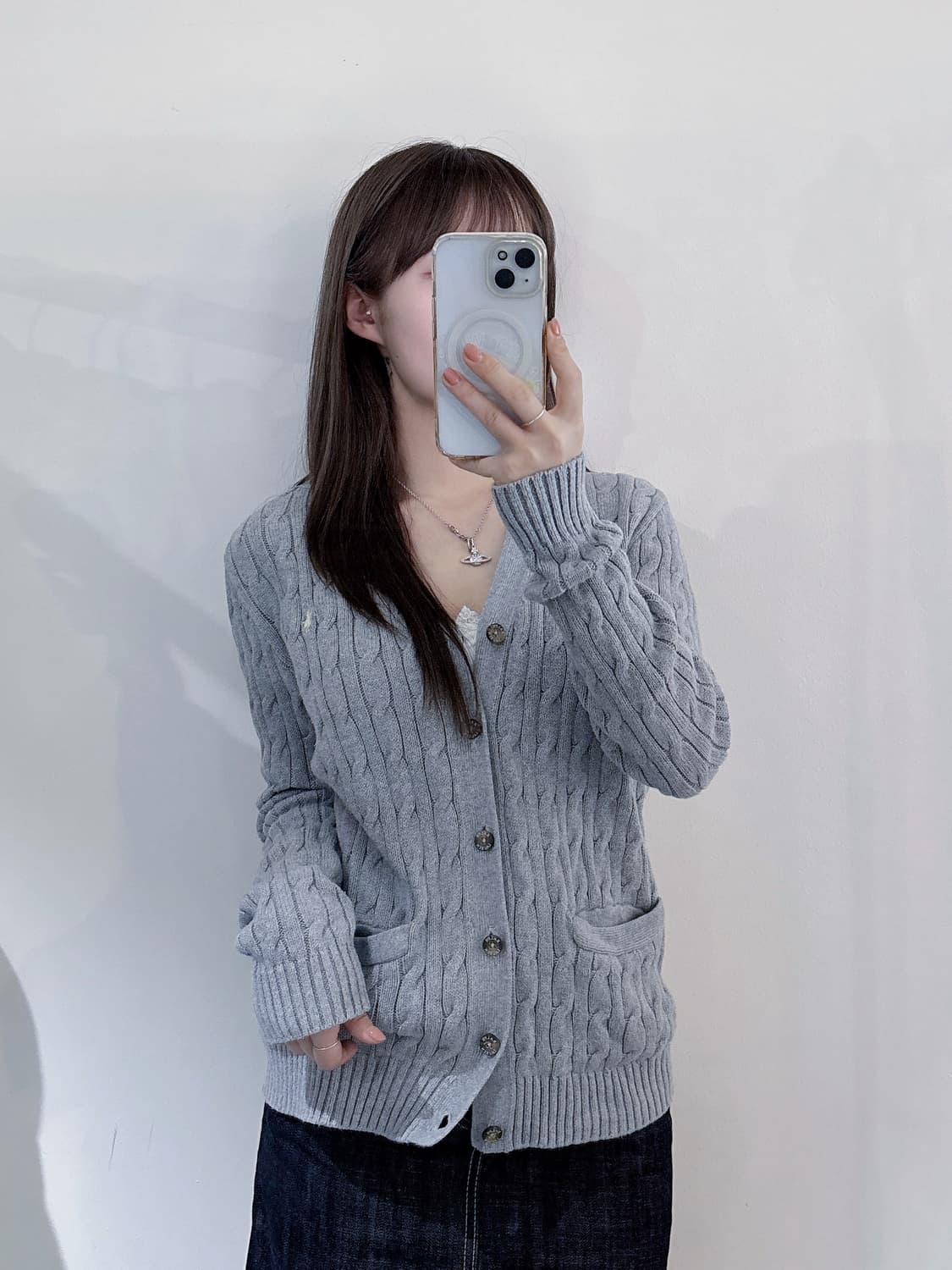 폴로랄프로렌 qr 화이트포니 그레이 케이블 가디건 상품이미지2