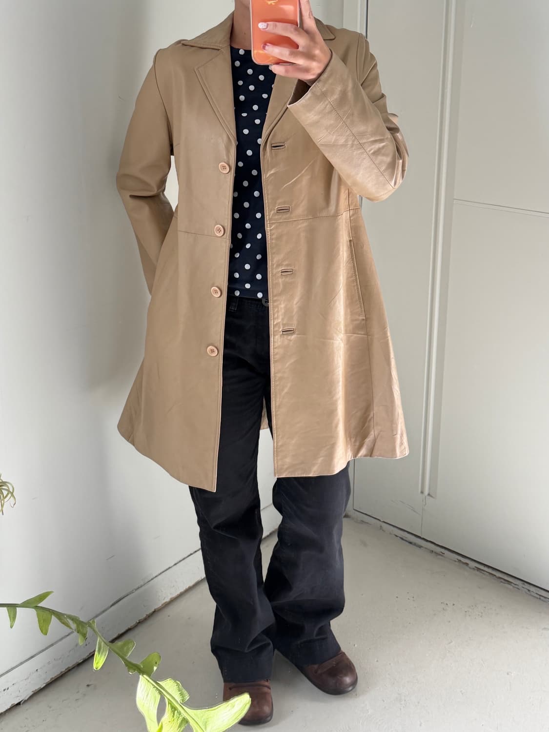 일본빈티지 소가죽 코트 베이지 상품이미지1