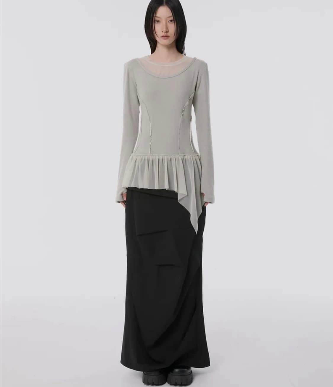 플레이업 레이어드 프릴 롱슬리브 그레이 상품이미지2