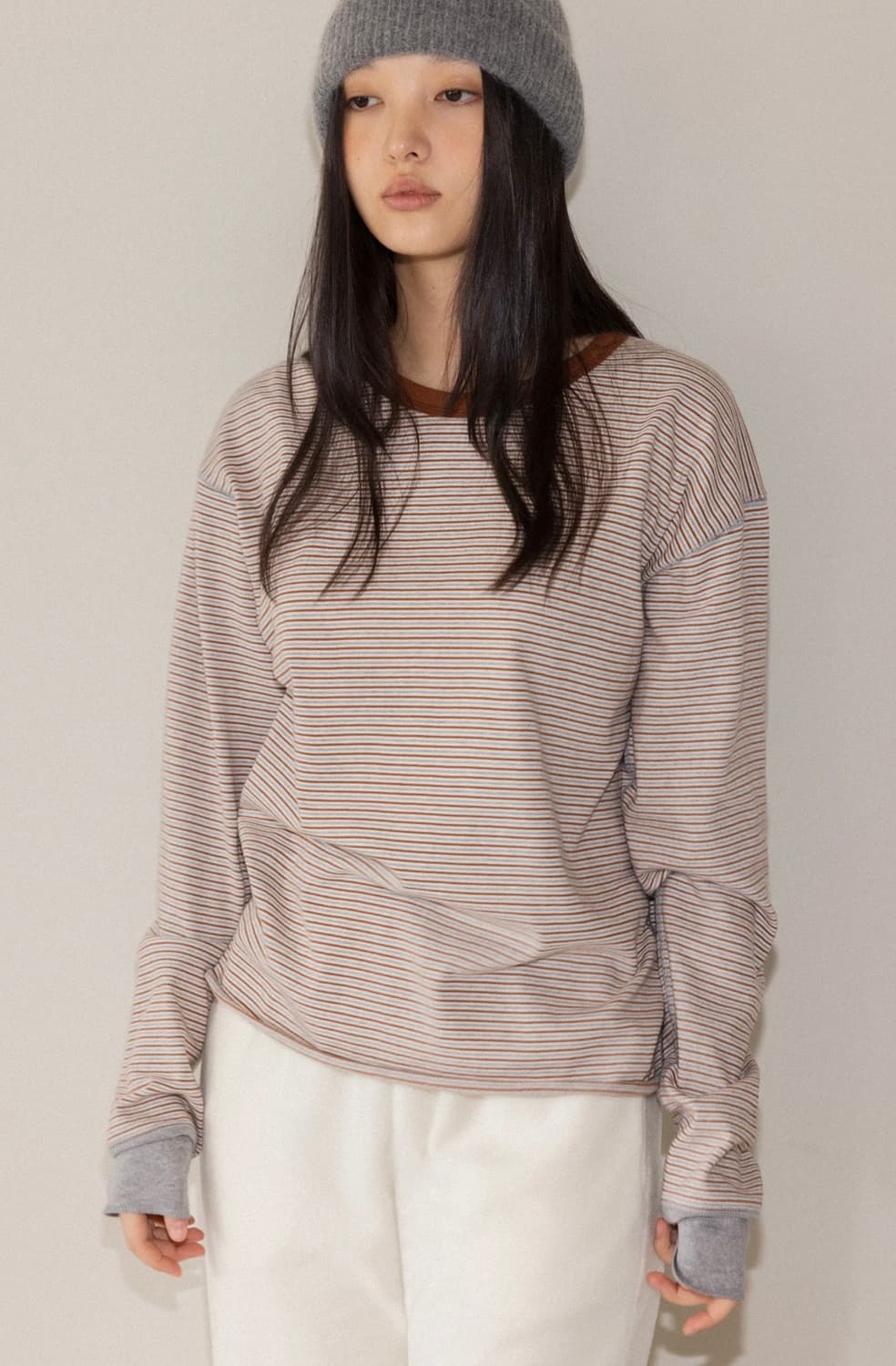 앤니즈 스트라이프 루즈 롱슬리브 브라운 상품이미지1