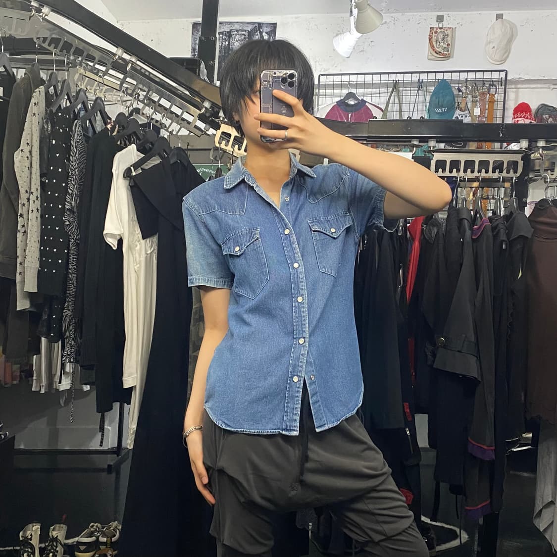 Apply 웨스턴 슬림핏 데님 반팔 셔츠 상품이미지9