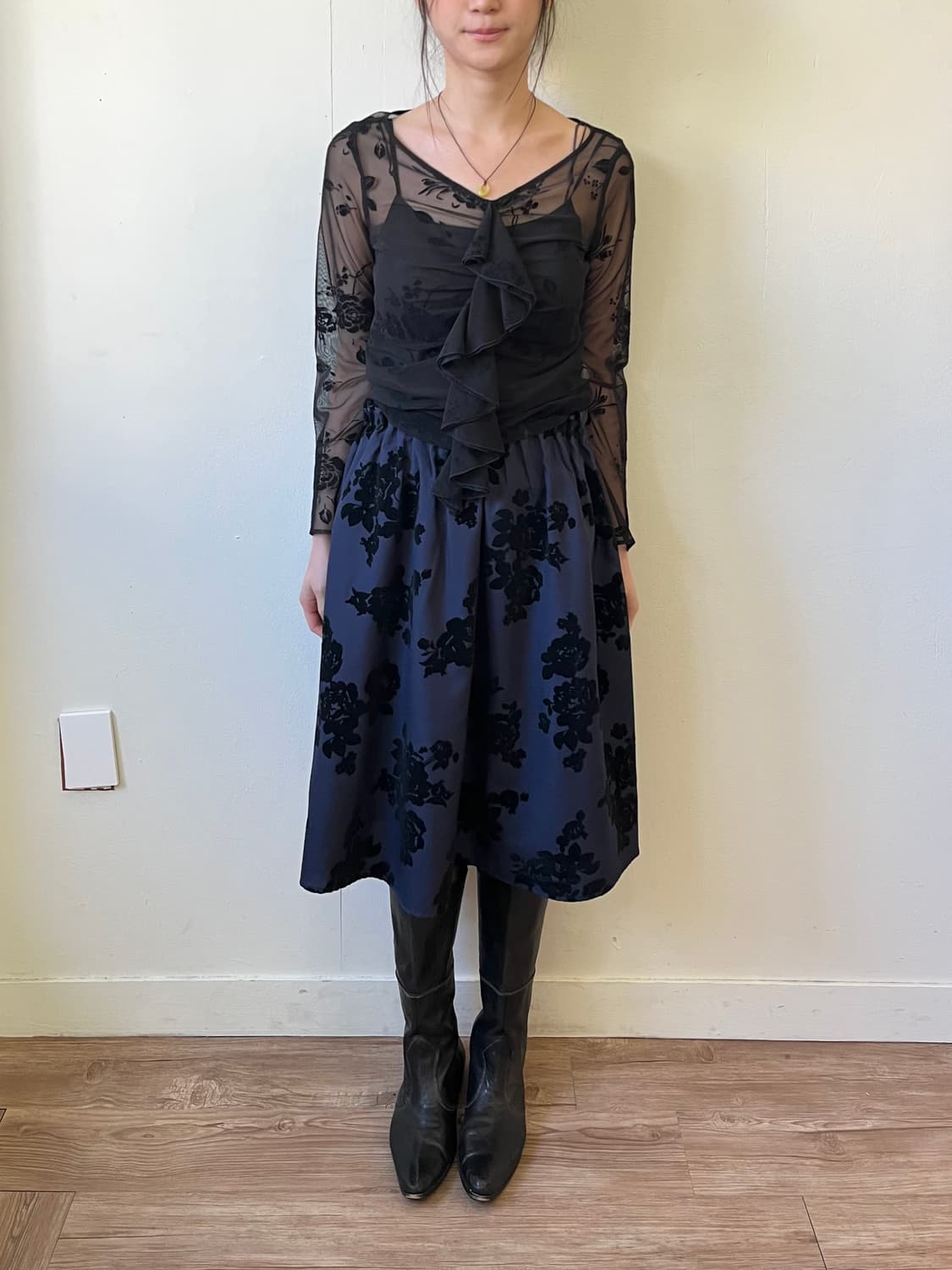 Japan vtg 벨벳 플라워 스커트 상품이미지7