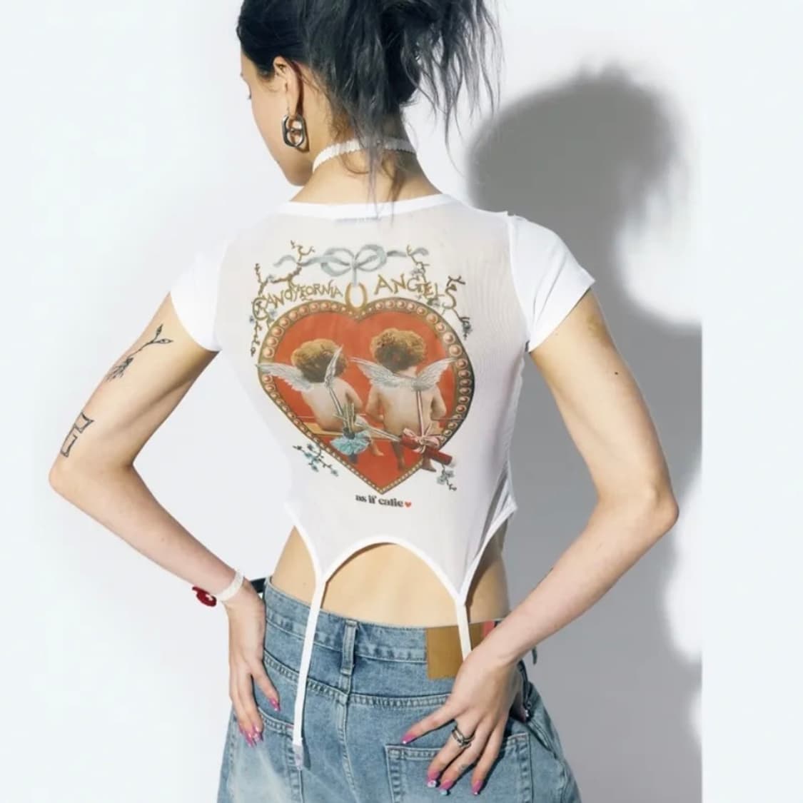 애즈이프캘리 corset mesh T-SHIRT whithe 상품이미지2