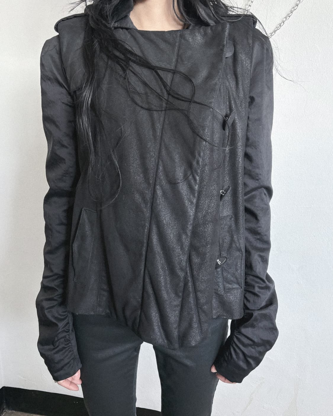 샤론 워숍 사선버튼 셔링슬리브 레더 펜싱자켓 상품이미지1