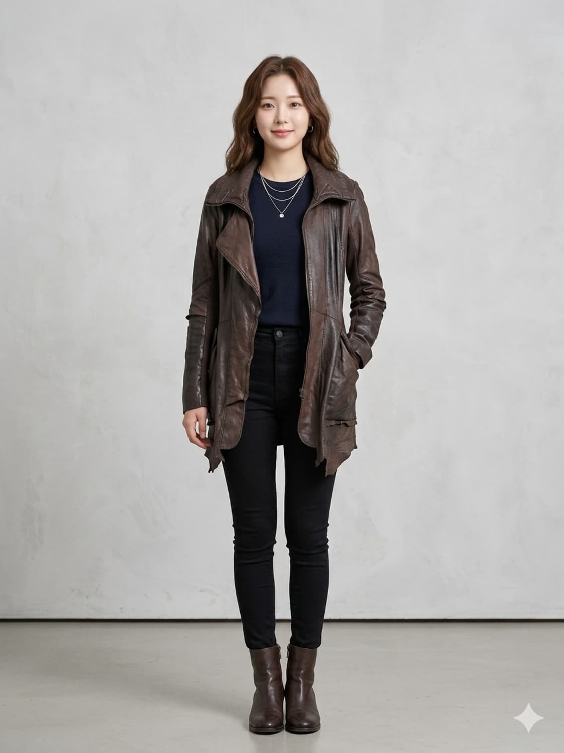 Doho 도호 리얼 양가죽 니트 배색 비대칭 자켓 상품이미지1