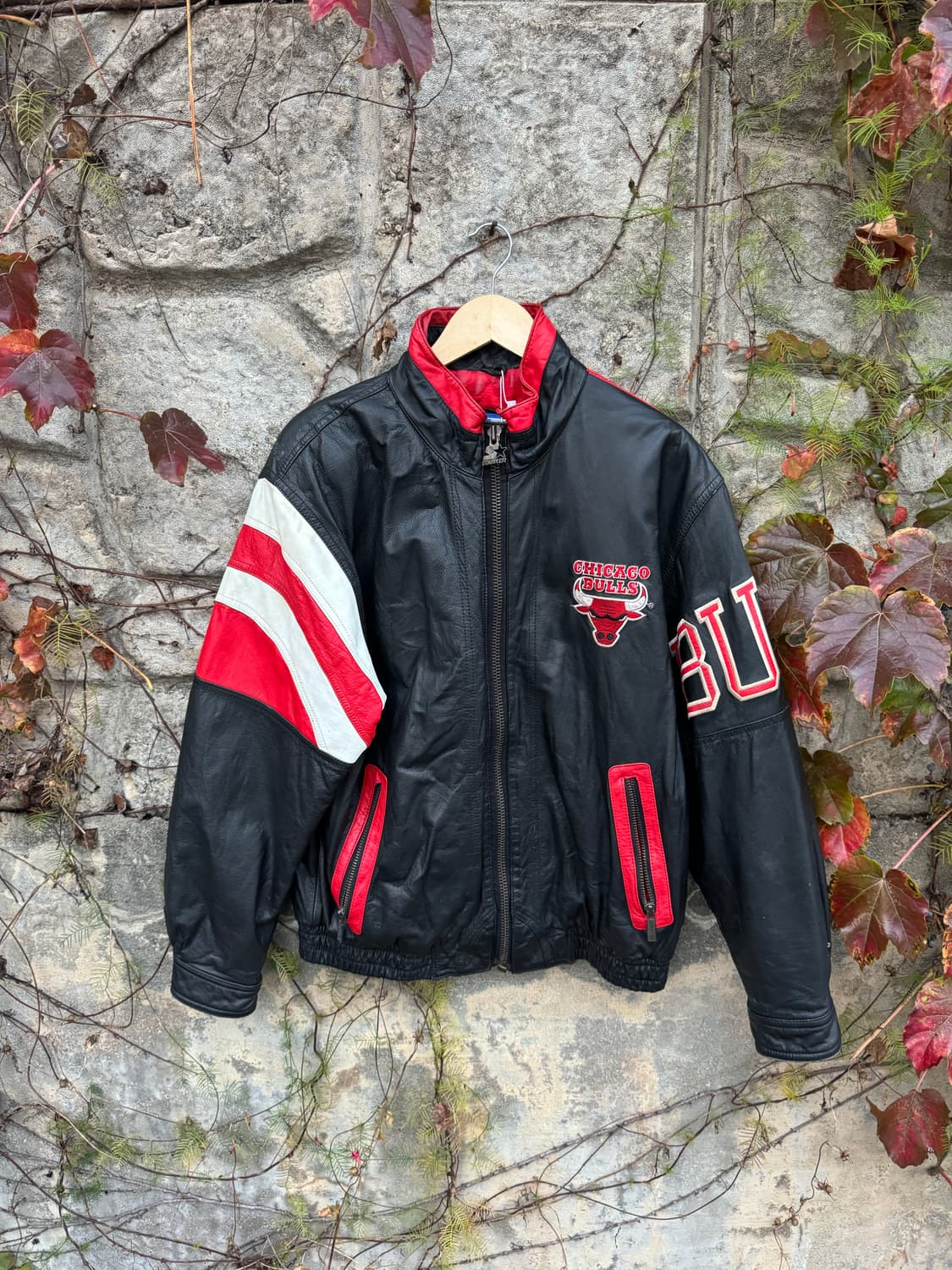 90s 스타터 시카고불스 프린팅 레더 가죽 자켓 L 상품이미지2