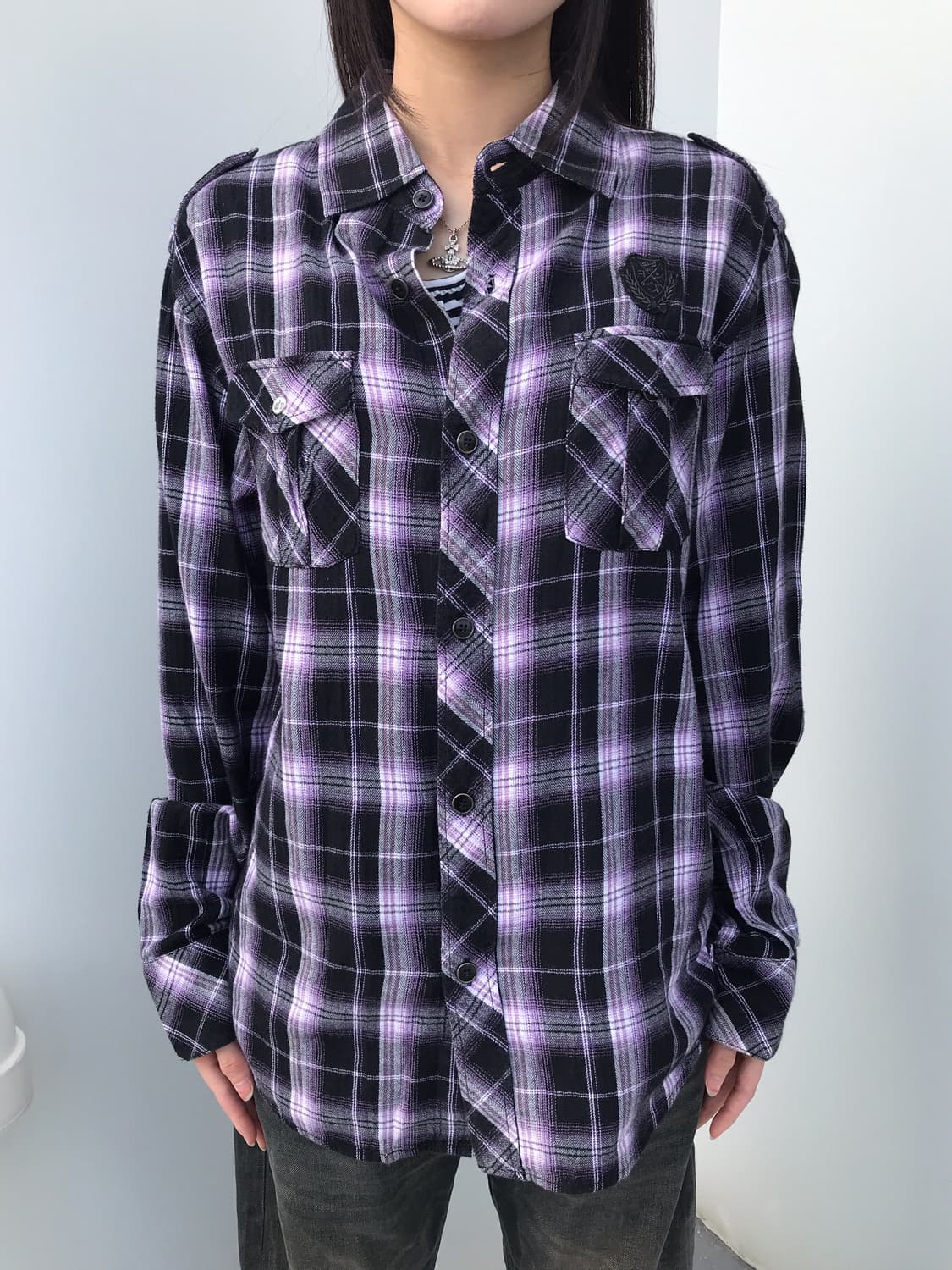 RUSS-K Y2K Purple Plaid Shirt 상품이미지2