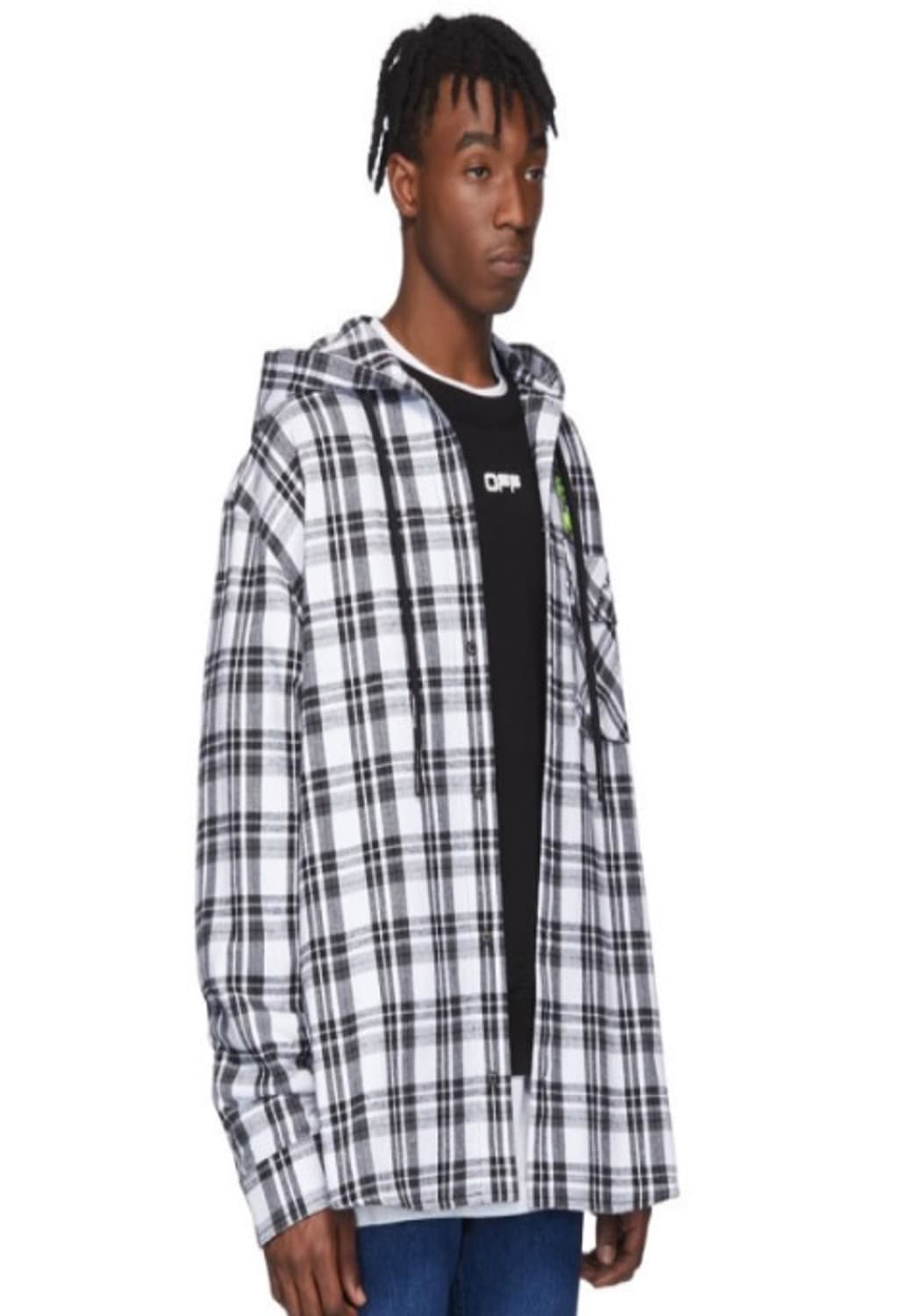 오프화이트 백에로우 체크 후드셔츠자켓 S 상품이미지10
