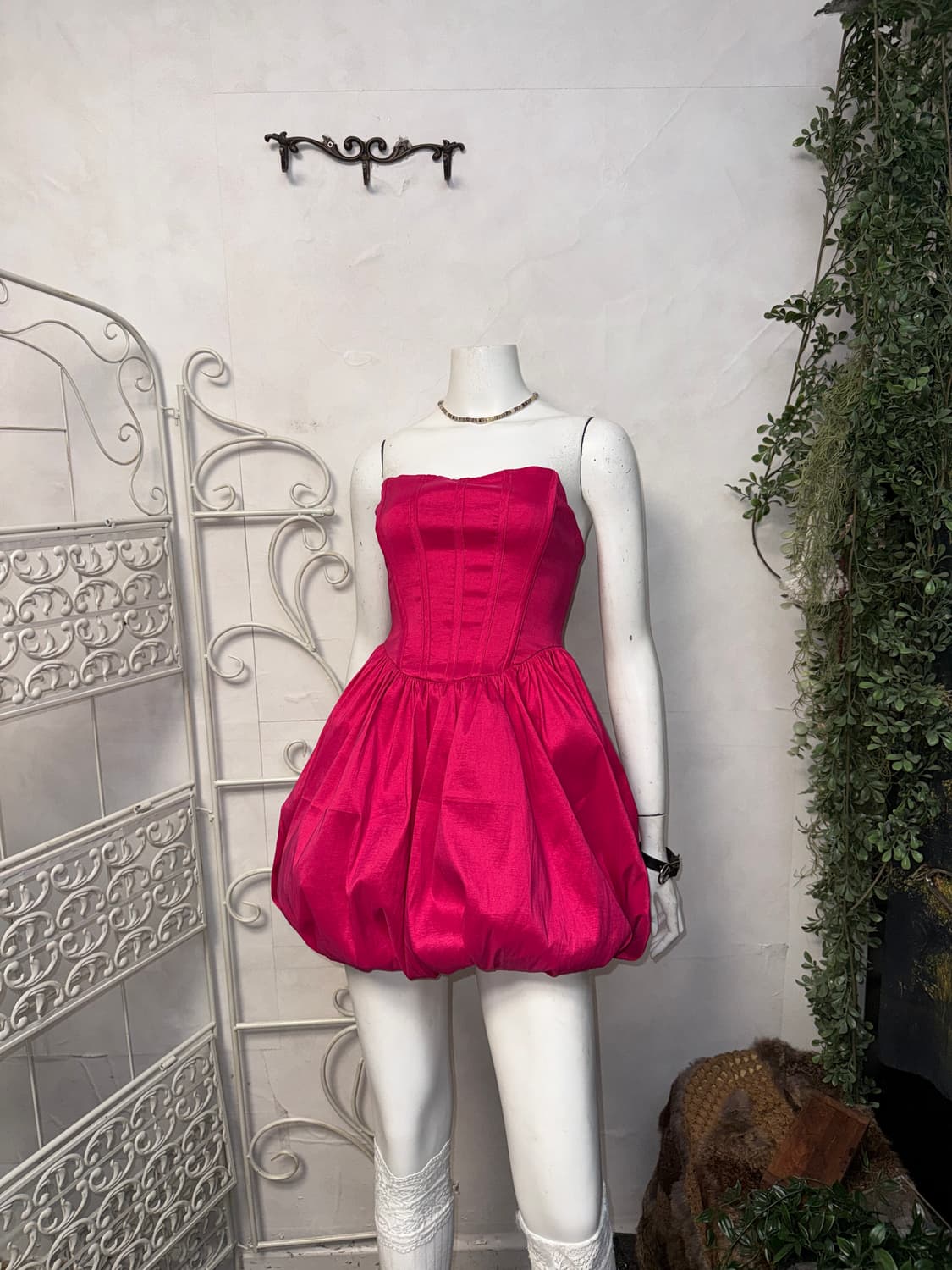 Hot pink balloon satin corset ops  상품이미지3