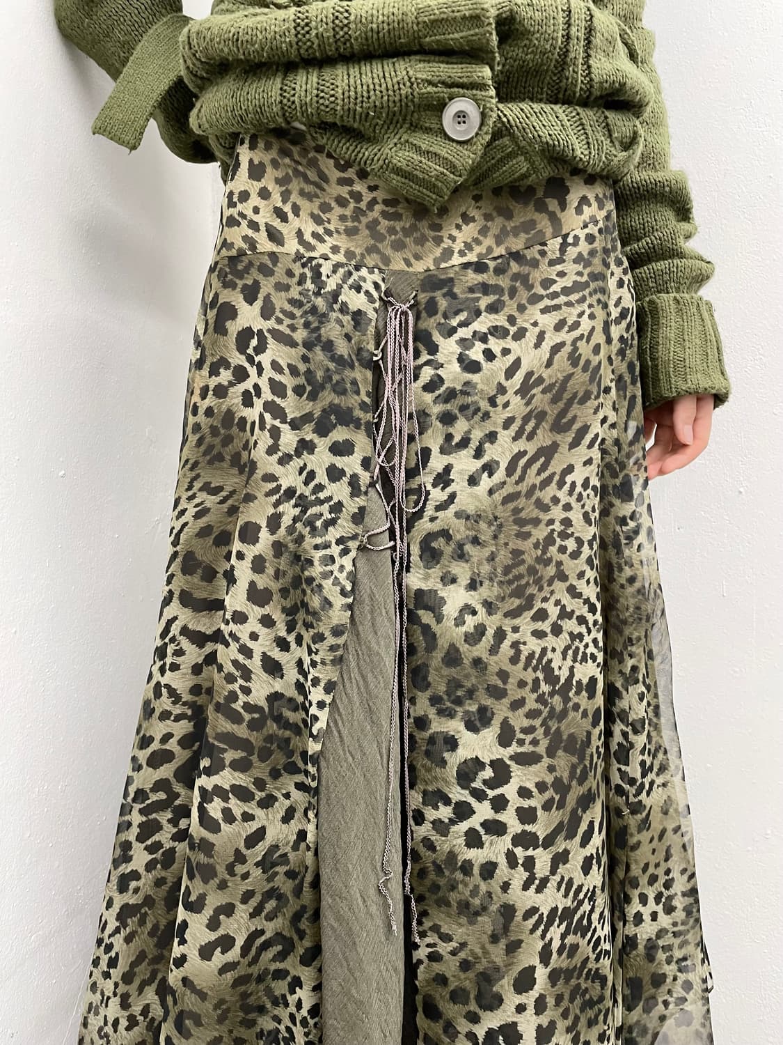 그린 레오파드 아일렛 쉬폰 스커트 상품이미지4
