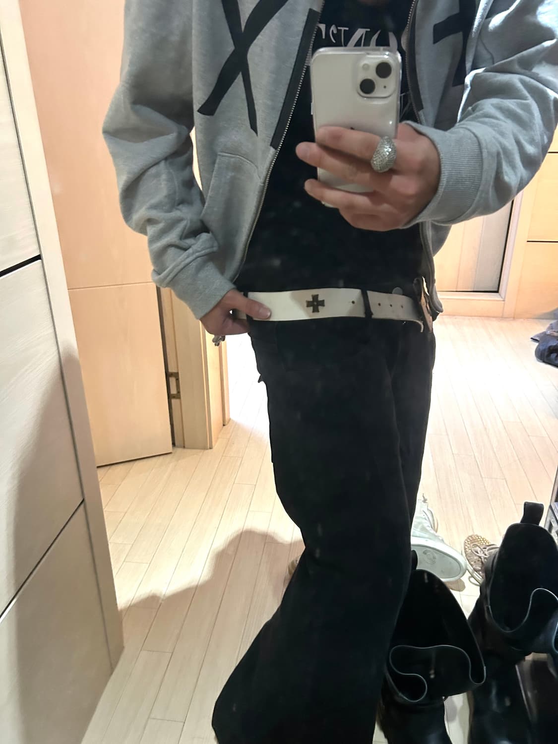 White Cross Leather Belt 상품이미지4