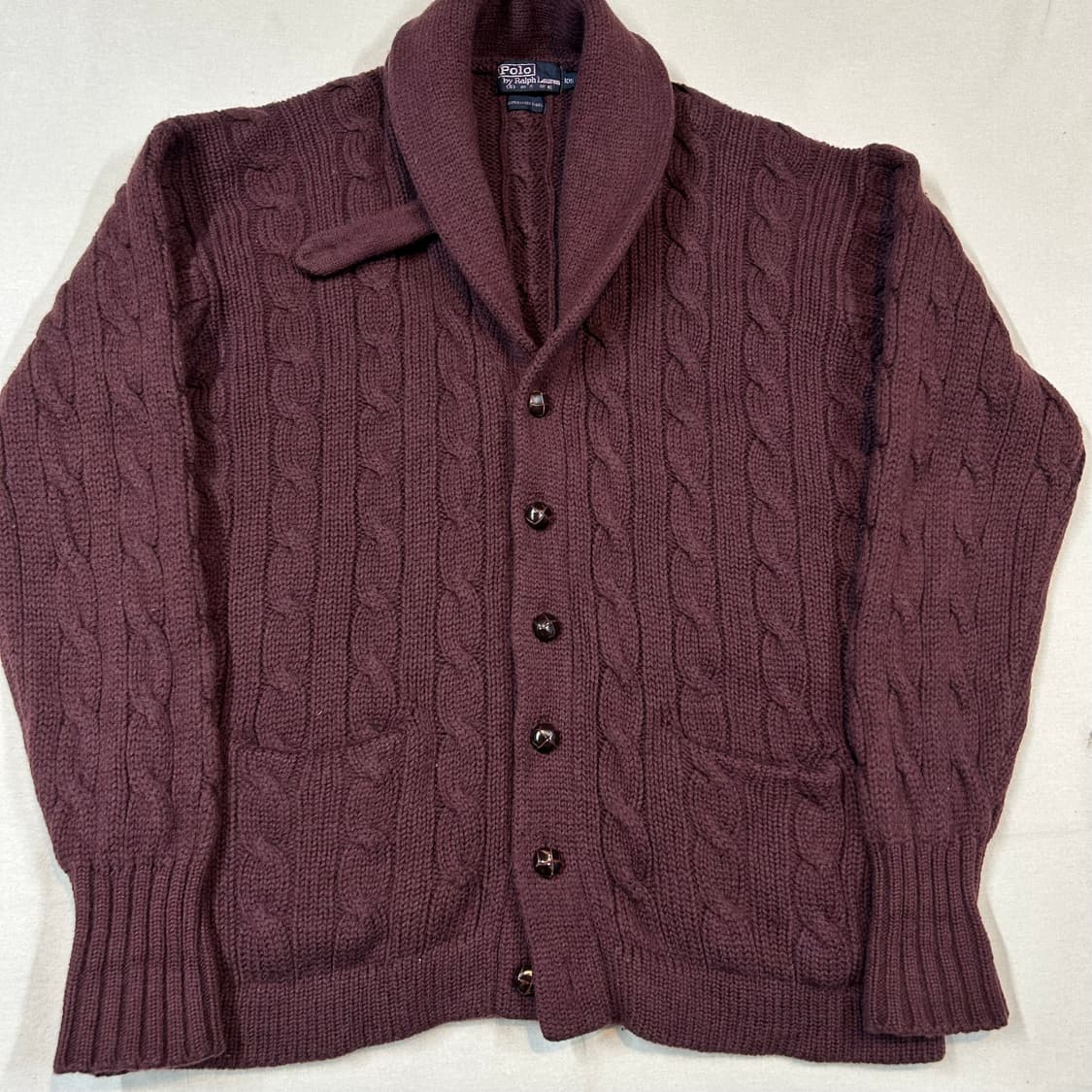XL) 폴로 랄프로렌 80s 숄카라 울 케이블 니트 가디건 상품이미지2