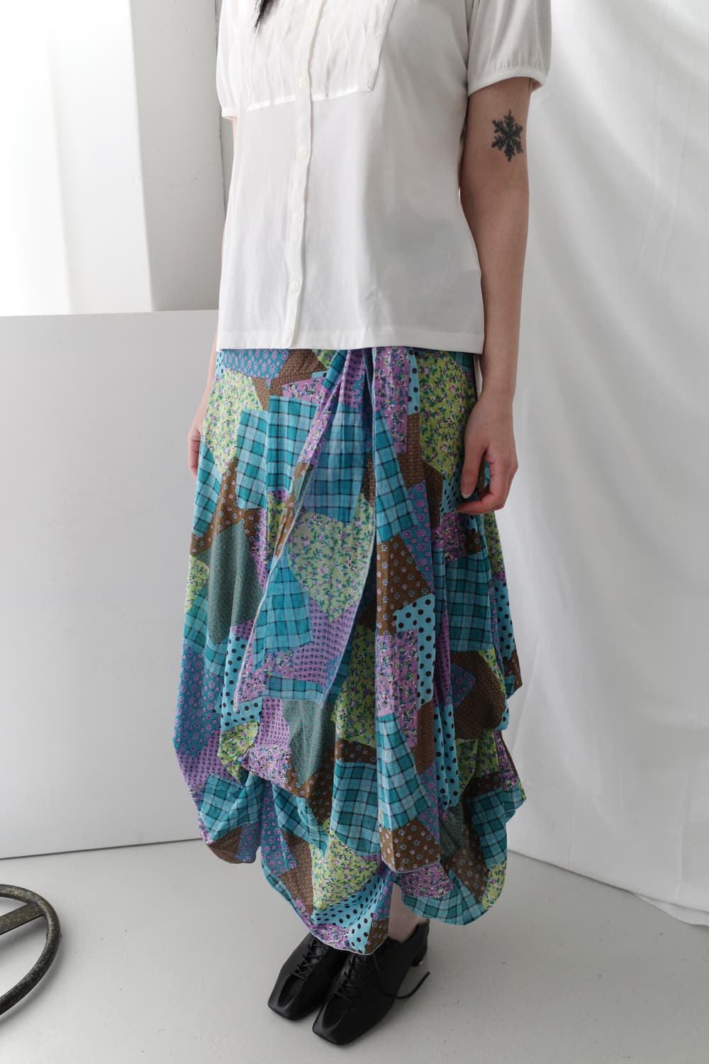 check flower patchwork balloon skirt 상품이미지7