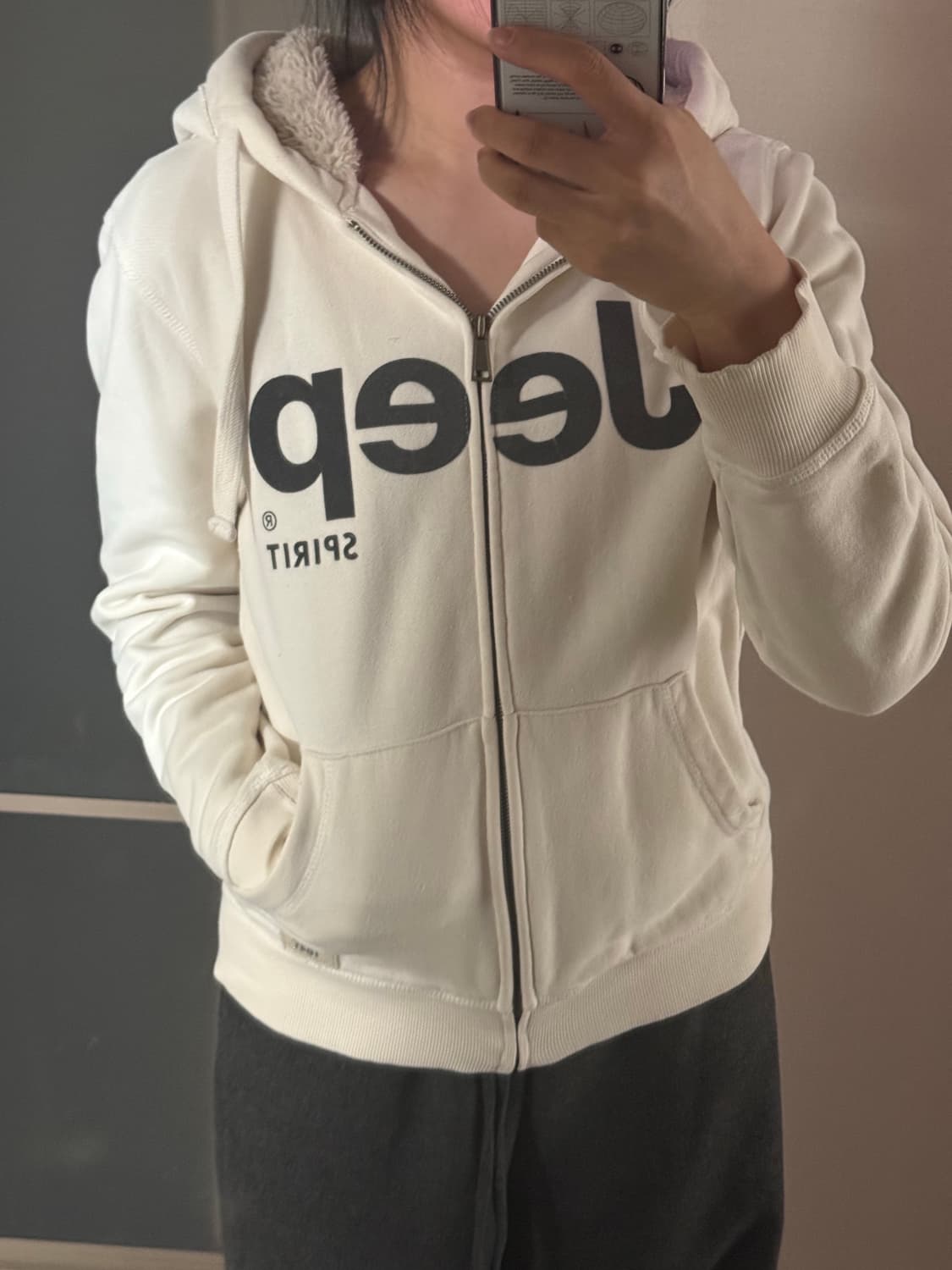 Jeep 아이보리 퍼 후드집업 상품이미지1