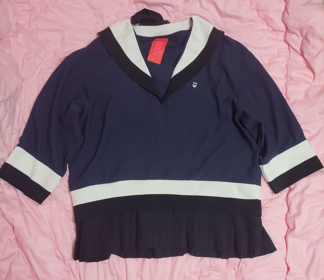 급처상태양호!럭키슈에뜨 김유정 세일러 리본 밑단플리츠 블라우스티 원피스 상품이미지4