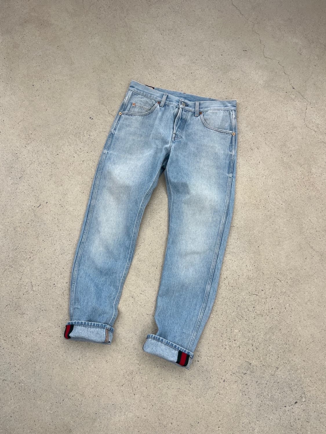 구찌 웹 스트라이프 테이퍼드 데님 팬츠 상품이미지1