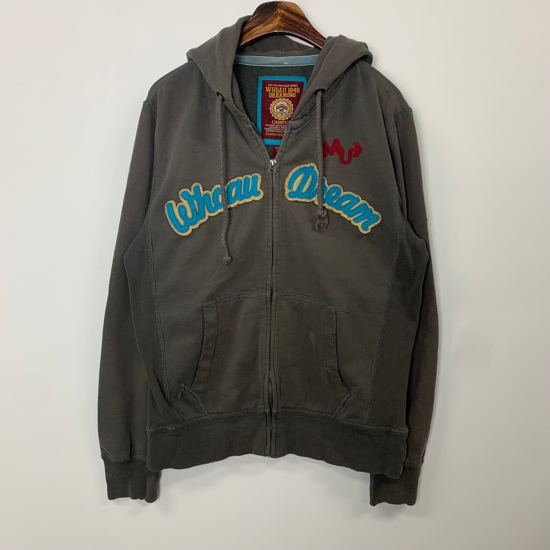 후아유 빈티지 디테일 카키 후드집업 상품이미지2