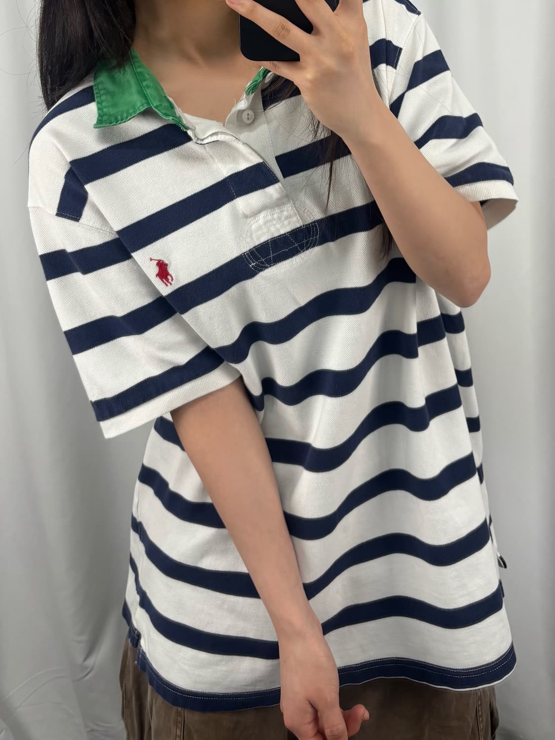 폴로 스트라이프 단가라 반팔 럭비티 상품이미지1