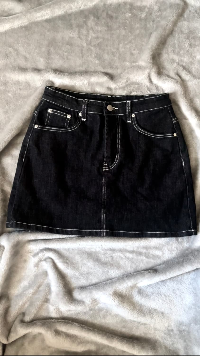 빈티지 스티치 생지 흑청 데님스커트 미니스커트  상품이미지1