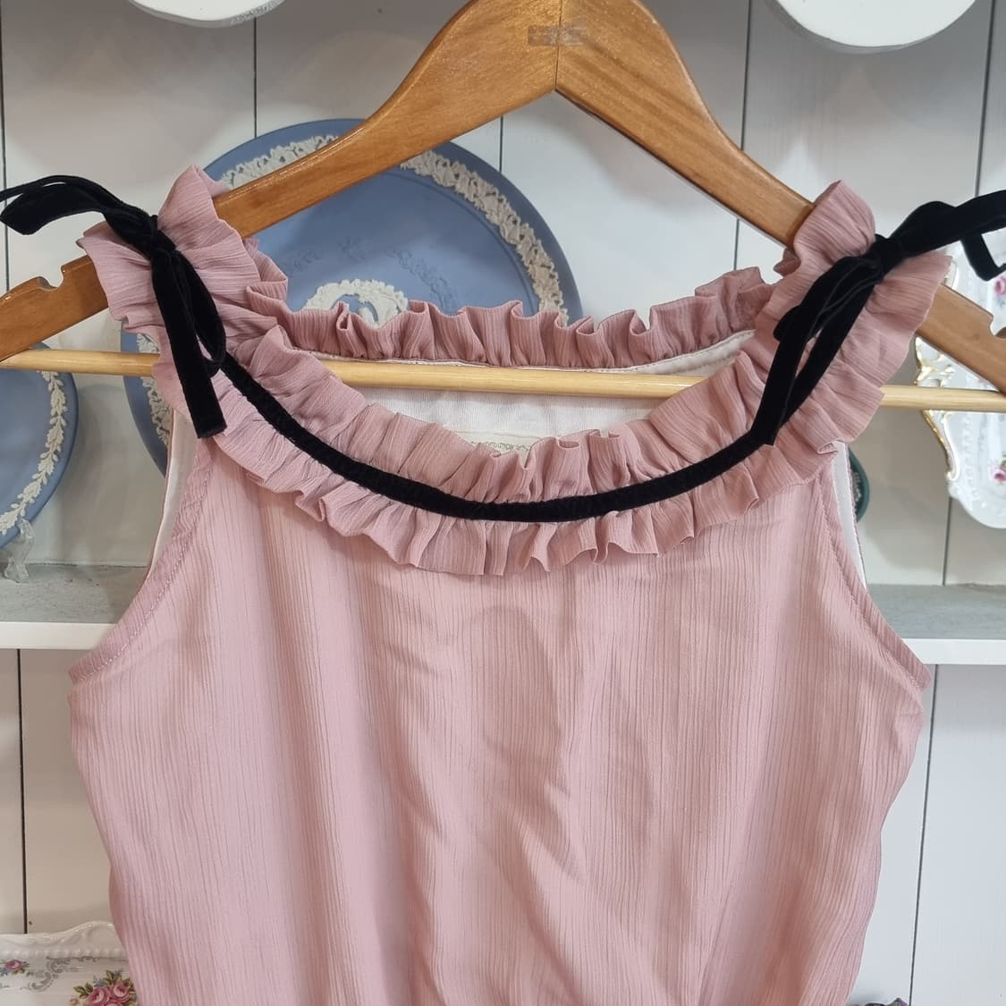 쉬폰 핑크 프릴 리본 원피스 상품이미지2