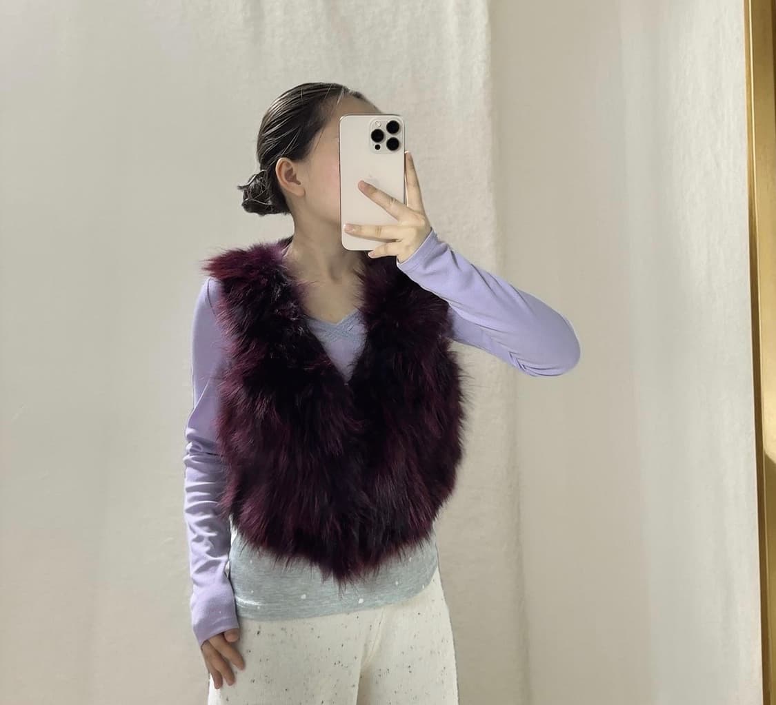 빈티지 와인 너구리털 라쿤퍼 조끼 베스트 상품이미지4